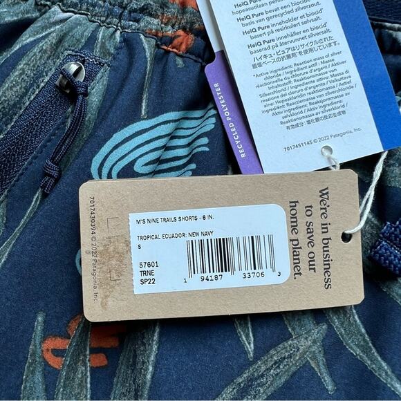 Patagonia Nine Trails Tropical Ecuador New Navy Shorts Men’s Size Small - Picture 8 of 9